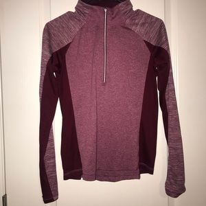 Burgundy long sleeve quarter zip.